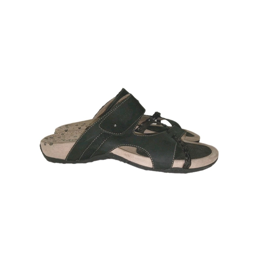Taos Double Strap Black Leather Slide Sandals Women's Size 11 Comfort - Picture 1 of 15